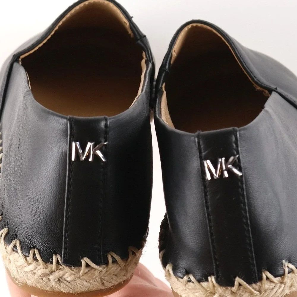 Michael Kors Espadrille Flats Kendrick Slip On Black Solid 8.5M Leather NWOT